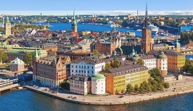Blick vom Rathaus auf Stockholm